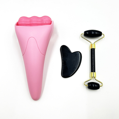 Waterproof Cooling Face Roller Natural Jade Roller Guasha Stone Set untuk Peremajaan Kulit