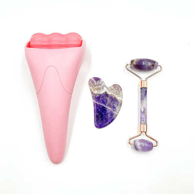 Waterproof Cooling Face Roller Natural Jade Roller Guasha Stone Set untuk Peremajaan Kulit
