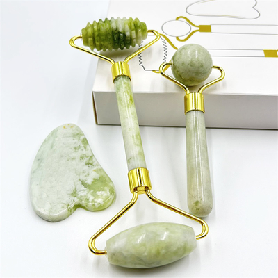 Home Jade Roller dengan Natural Xiuyan Stone Beauty Green Facial Ice Roller dan Custom Box