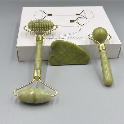 OEM/ODM Rose Quartz Jade Roller Facial Stone Massager Set dengan Serum Oil dan Gunsha