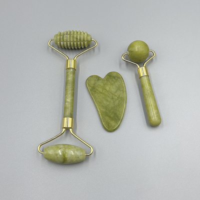 OEM/ODM Rose Quartz Jade Roller Facial Stone Massager Set dengan Serum Oil dan Gunsha