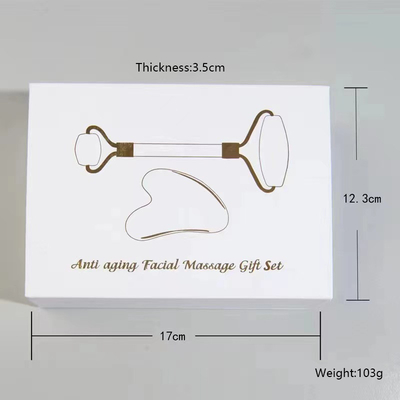 OEM/ODM Rose Quartz Jade Roller Facial Stone Massager Set dengan Serum Oil dan Gunsha
