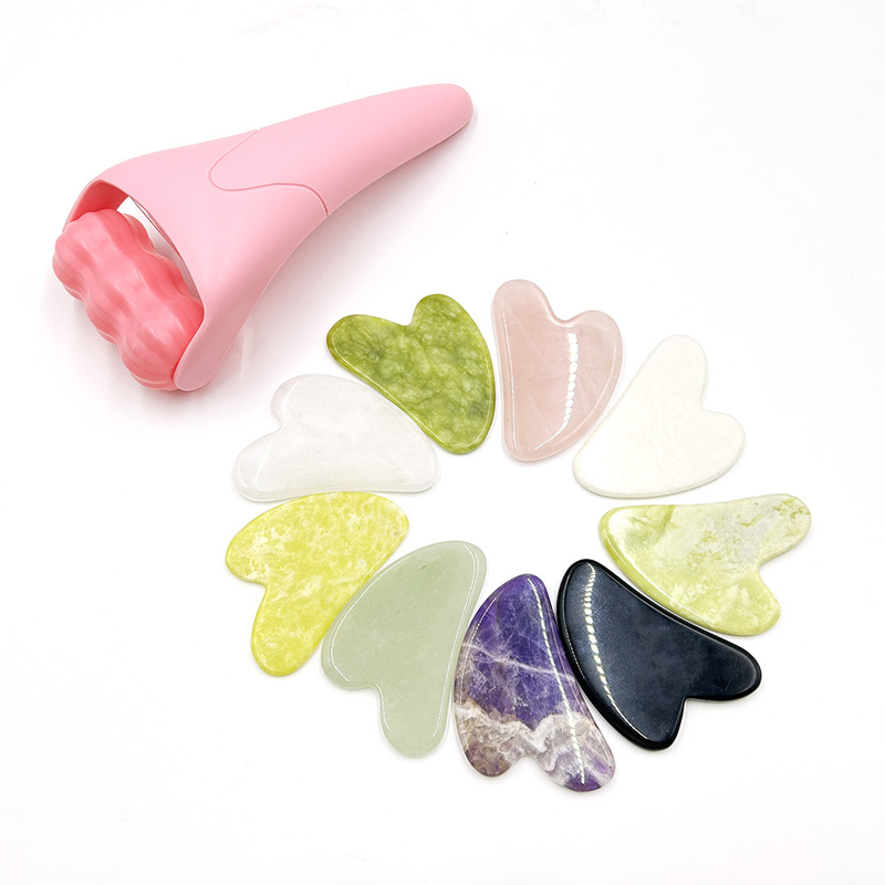 Waterproof Cooling Face Roller Natural Jade Roller Guasha Stone Set untuk Peremajaan Kulit