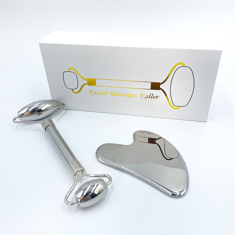 Green Face Perawatan Kesehatan Pijat Roller Gua Sha Alat di 304 stainless steel dengan logo khusus